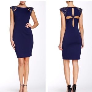 London Dress Company Sophia Bodycon Navy Silver 6 NWT Beaded Blue